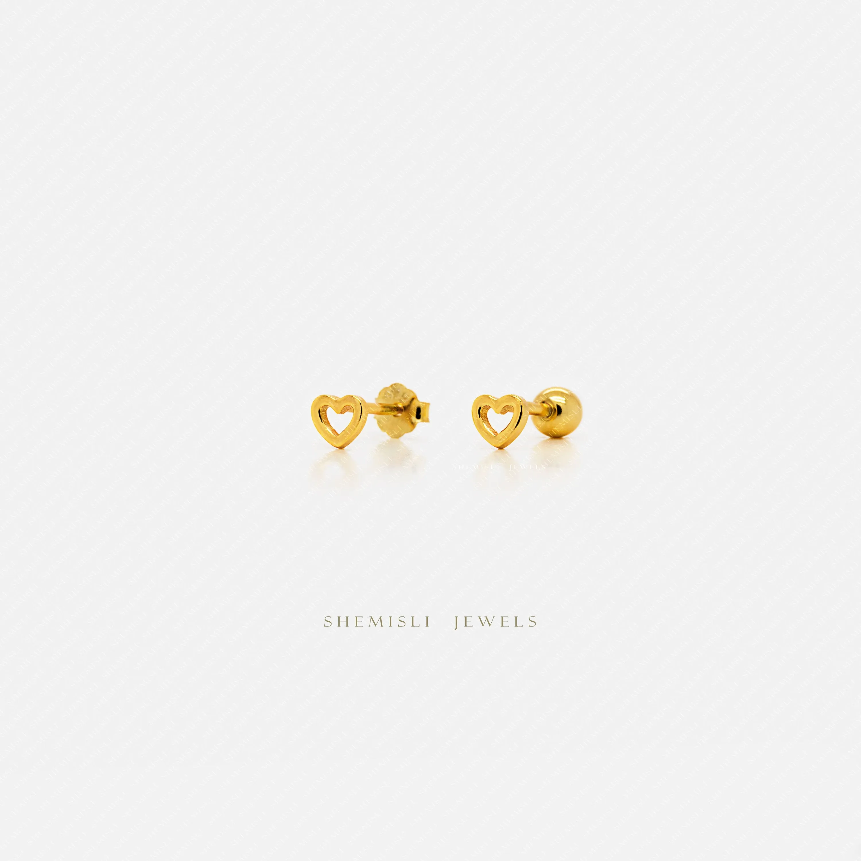 Tiny Open Heart Stud, Unisex, Gold, Silver SHEMISLI SS431 Butterfly End, SS432 Screw Ball End (Type A)