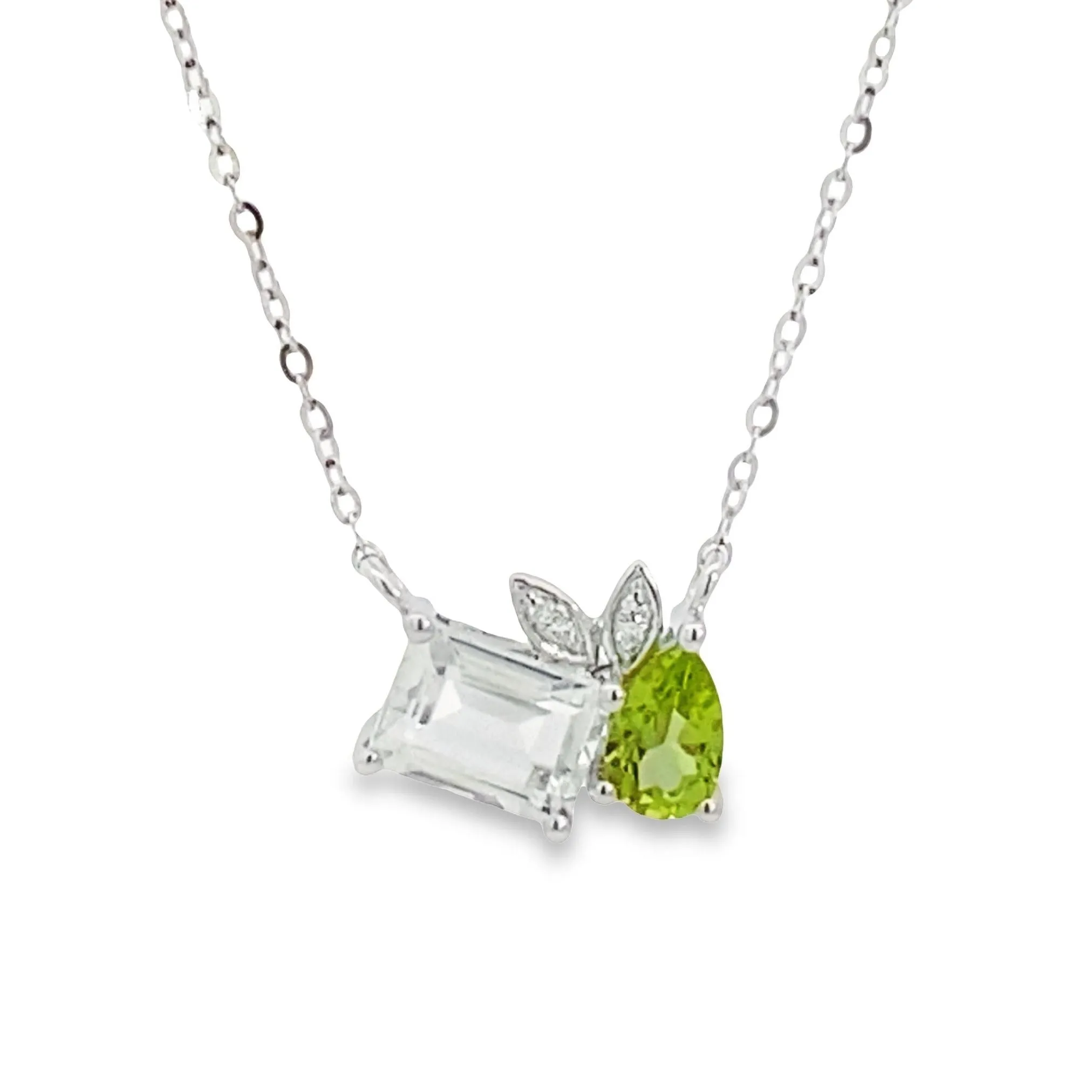 Two-Stone Peridot and White Topaz Diamond Necklace