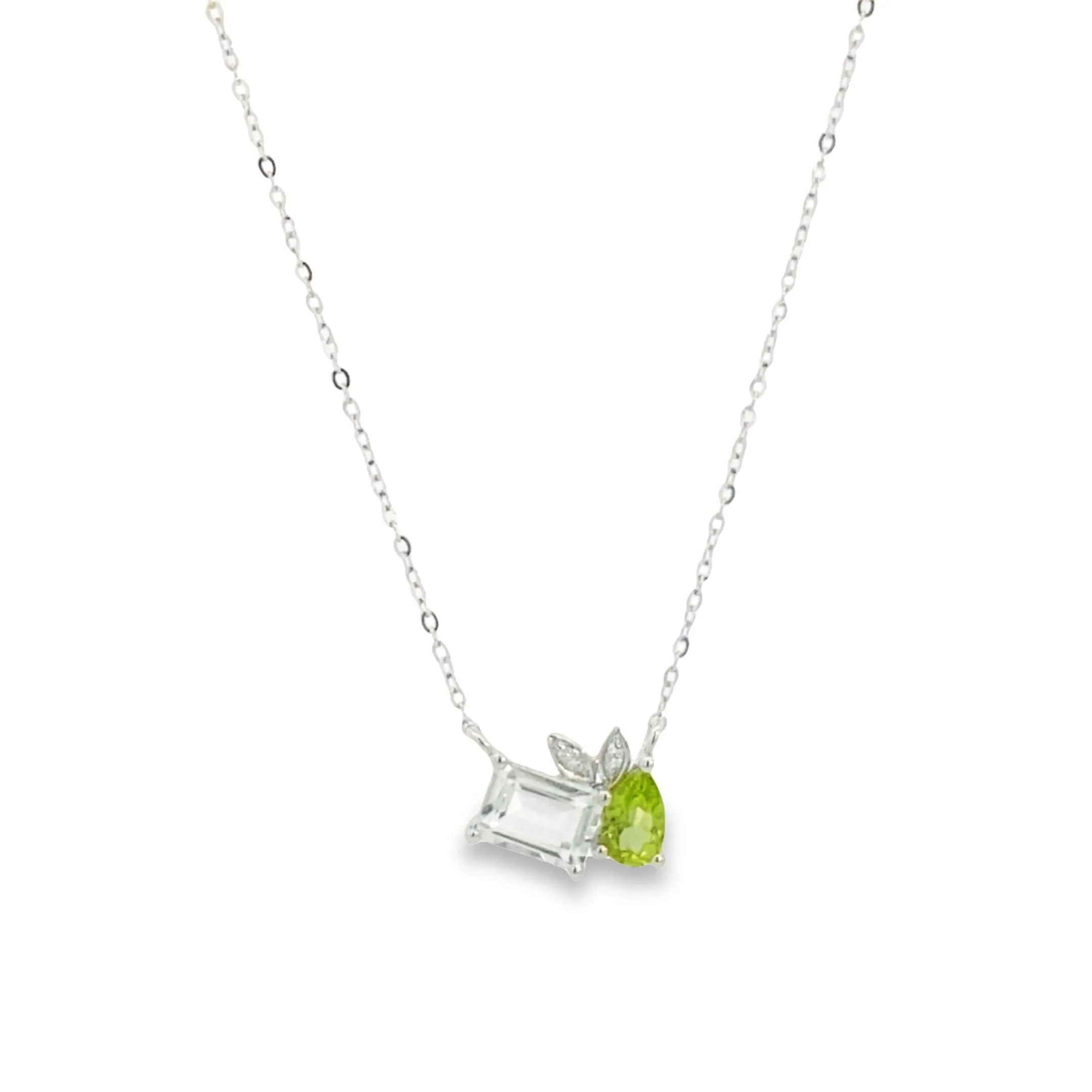 Two-Stone Peridot and White Topaz Diamond Necklace
