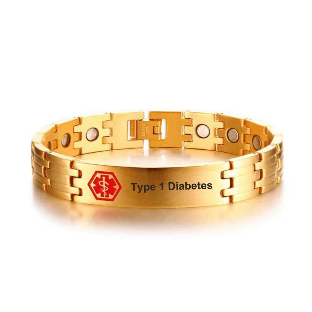 Type 1 Diabetes: Stainless Steel Linked Bracelet Medi-Alert 21cm