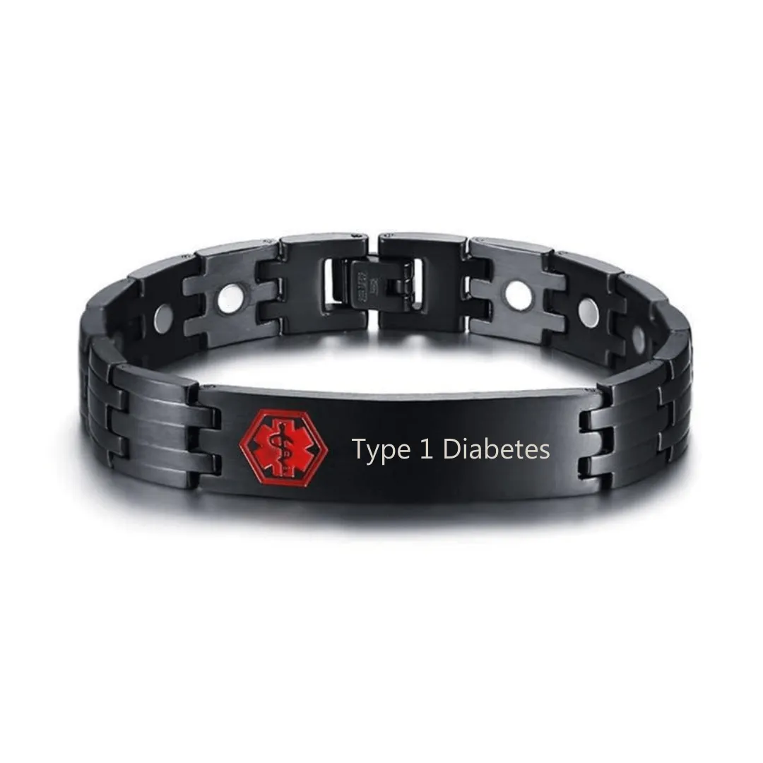 Type 1 Diabetes: Stainless Steel Linked Bracelet Medi-Alert 21cm