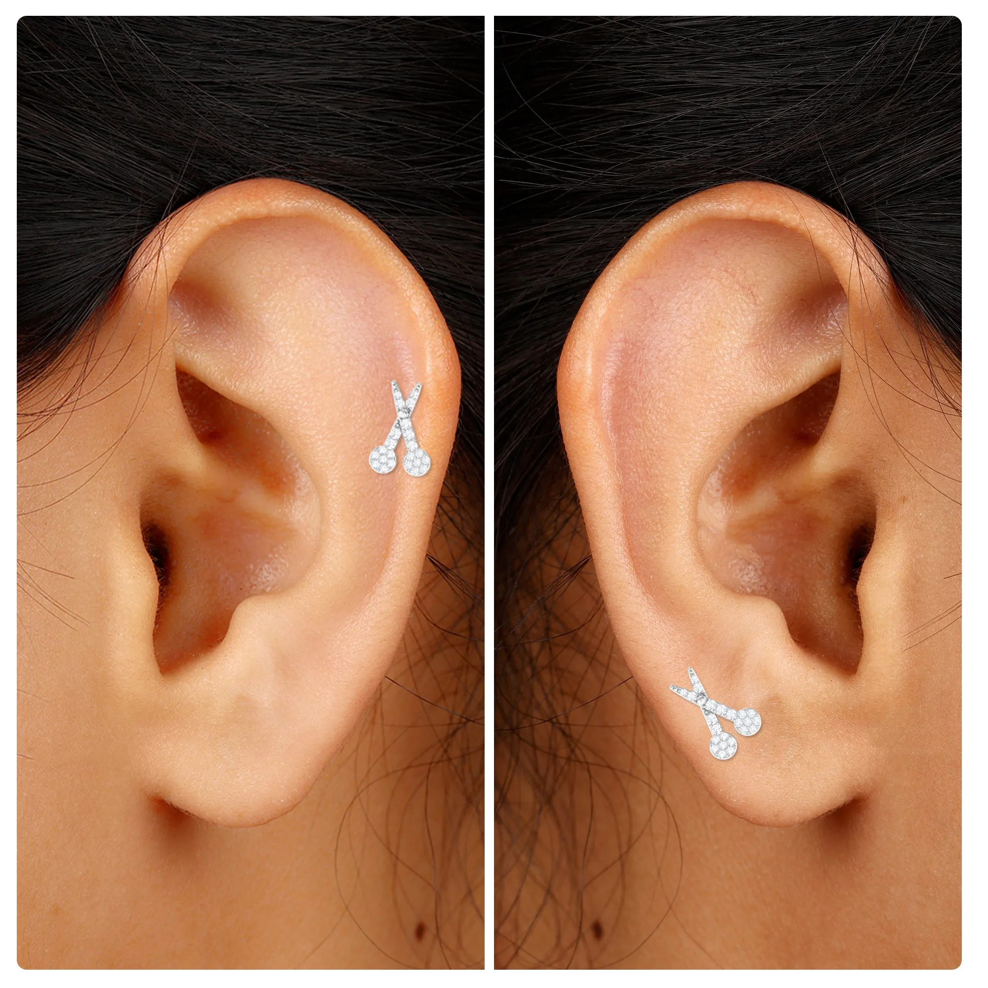 Unique Moissanite Scissor Cartilage Earring in Gold