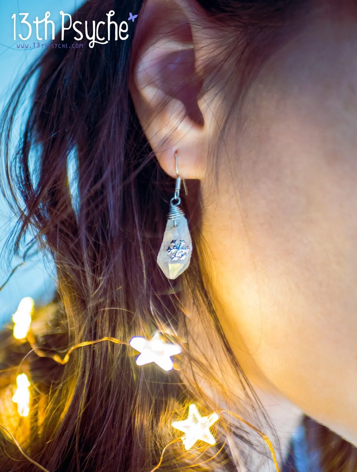 White raw stone earrings with silver snowflake