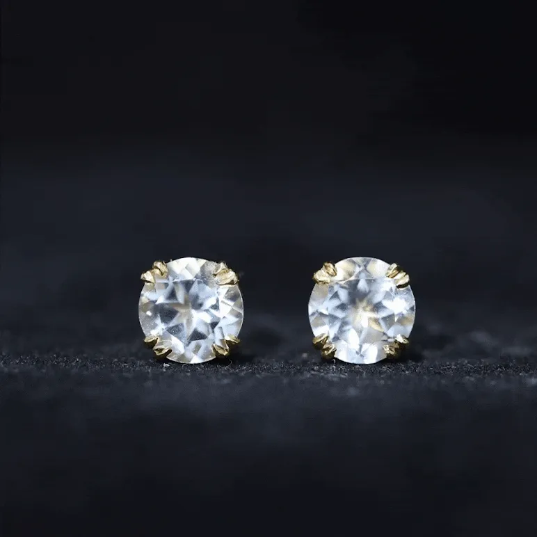 White Topaz Solitaire Stud Earrings