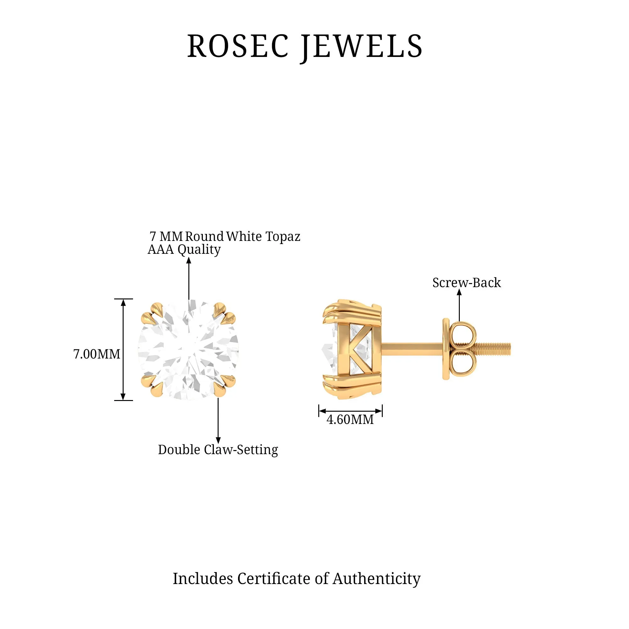 White Topaz Solitaire Stud Earrings