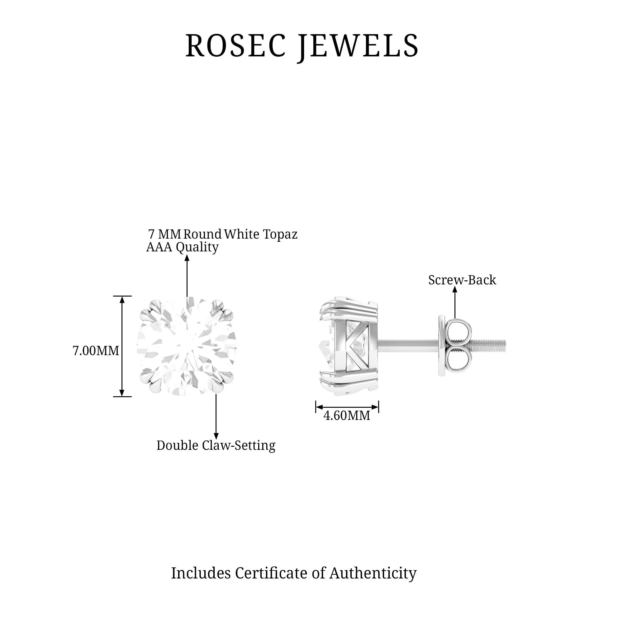 White Topaz Solitaire Stud Earrings