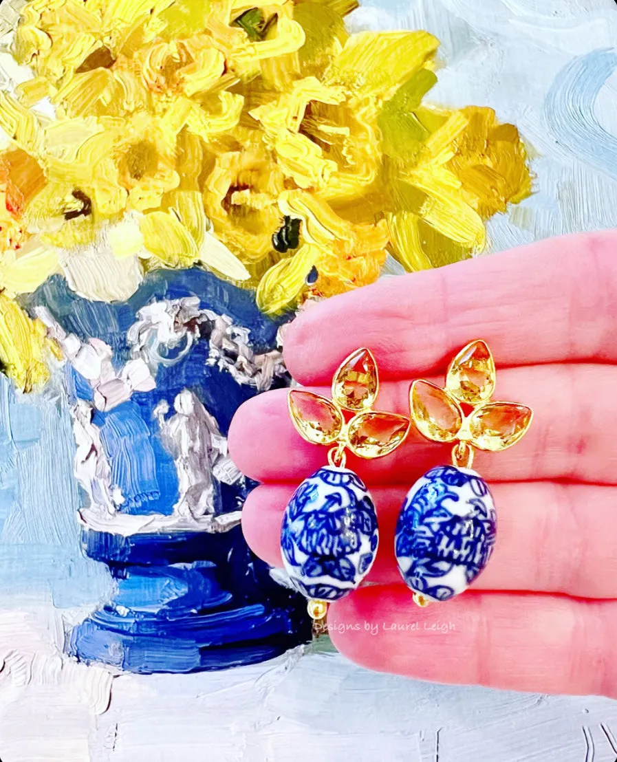 Yellow Gemstone Chinoiserie Earrings