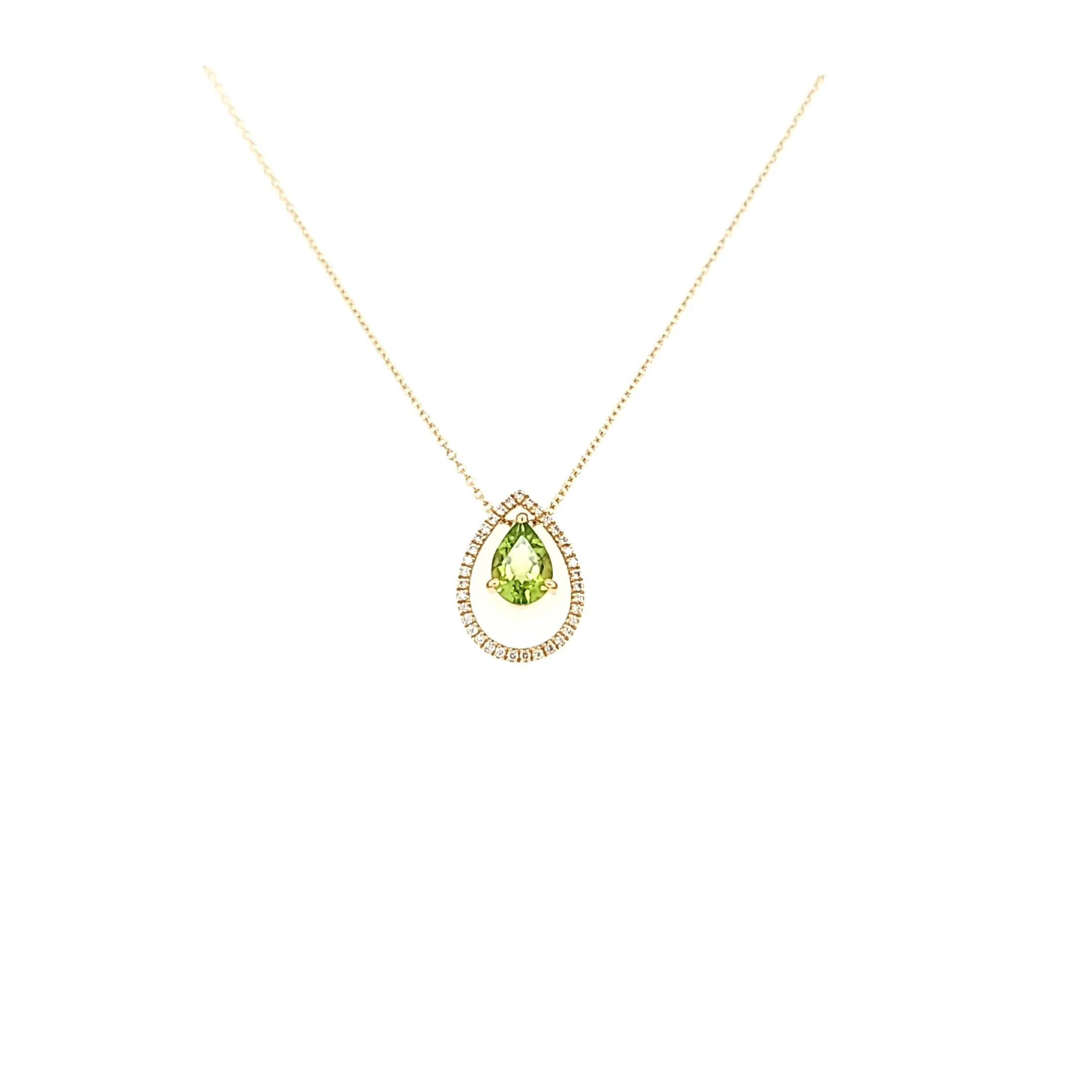 Yellow Gold Pear Shaped Peridot Necklace (I6825)