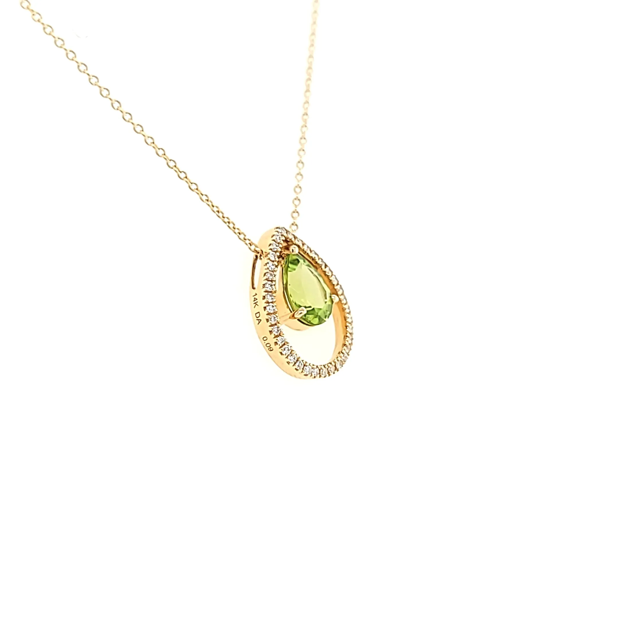 Yellow Gold Pear Shaped Peridot Necklace (I6825)
