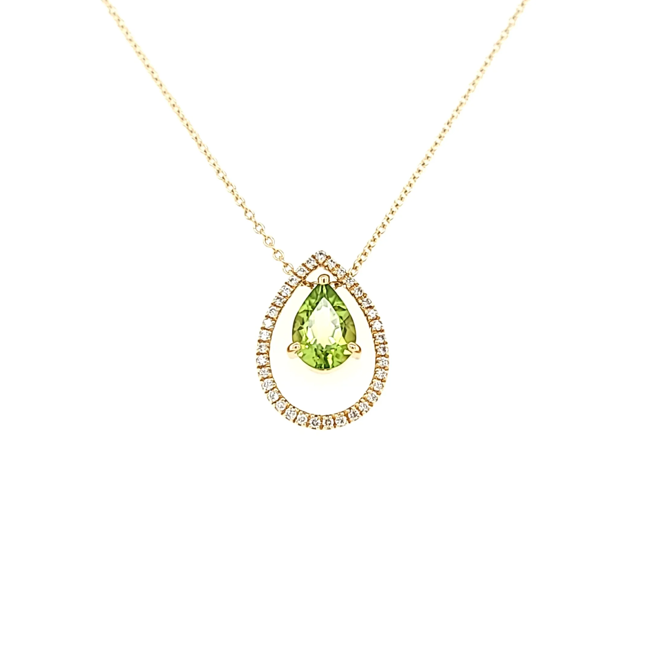 Yellow Gold Pear Shaped Peridot Necklace (I6825)