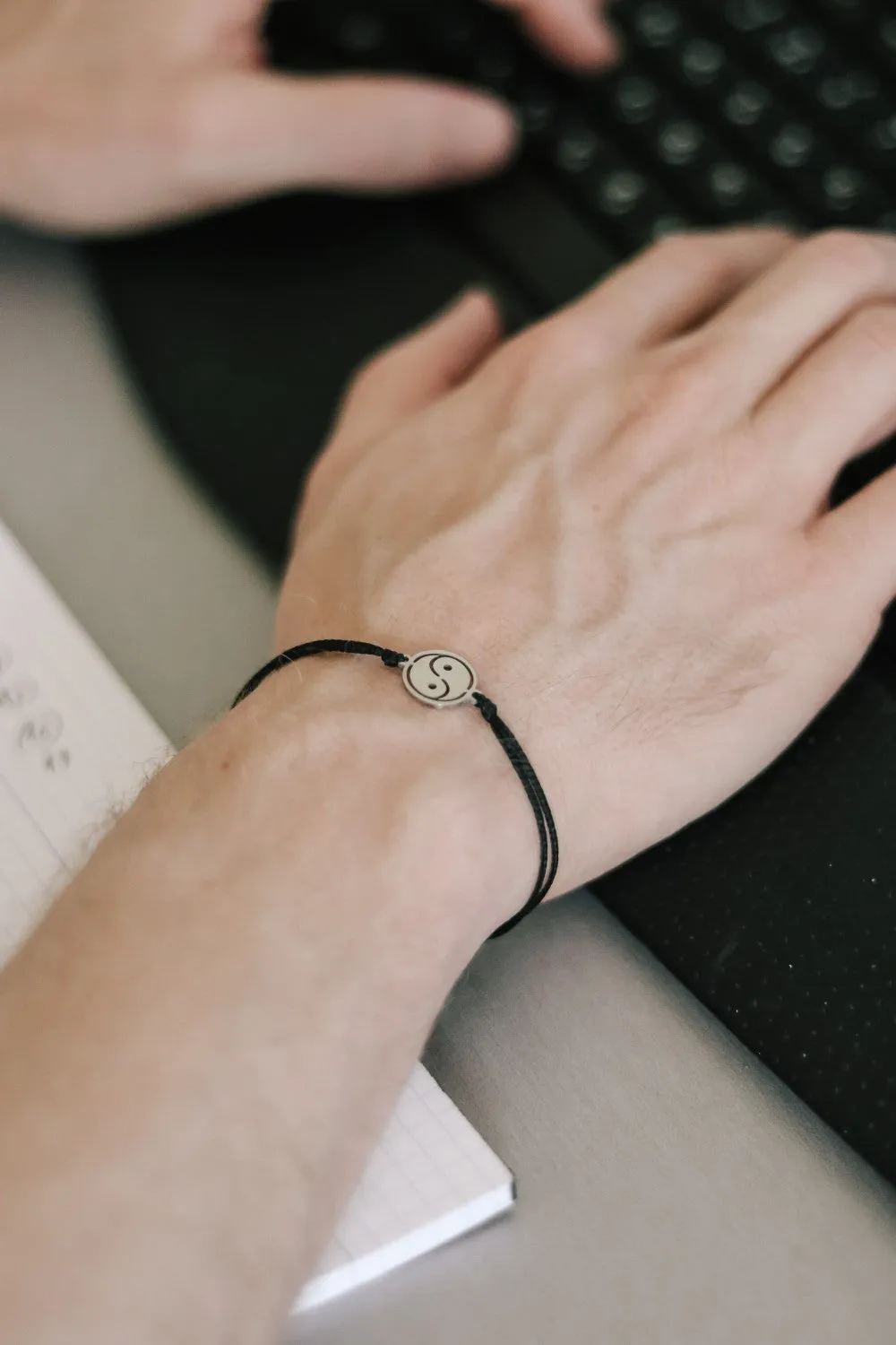 Yin Yang bracelet for men, men's bracelet silver tone Yin Yang charm